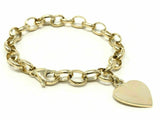 14k Yellow Gold Rolo Link  Heart Charm Bracelet 7.75" 16.5 grams