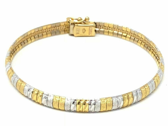 Italian 14k Two Tone Gold Solid Diamond Cut Omega Bracelet 7