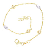 Italian 14k Yellow & White Gold Oval & Round Station Bracelet 7.5" 5mm 2.4 grams
