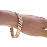 Italian Two- Tone 14k Yellow & White Gold Watch Link Bracelet 8" 11mm 27.8 grams - Yellow and White