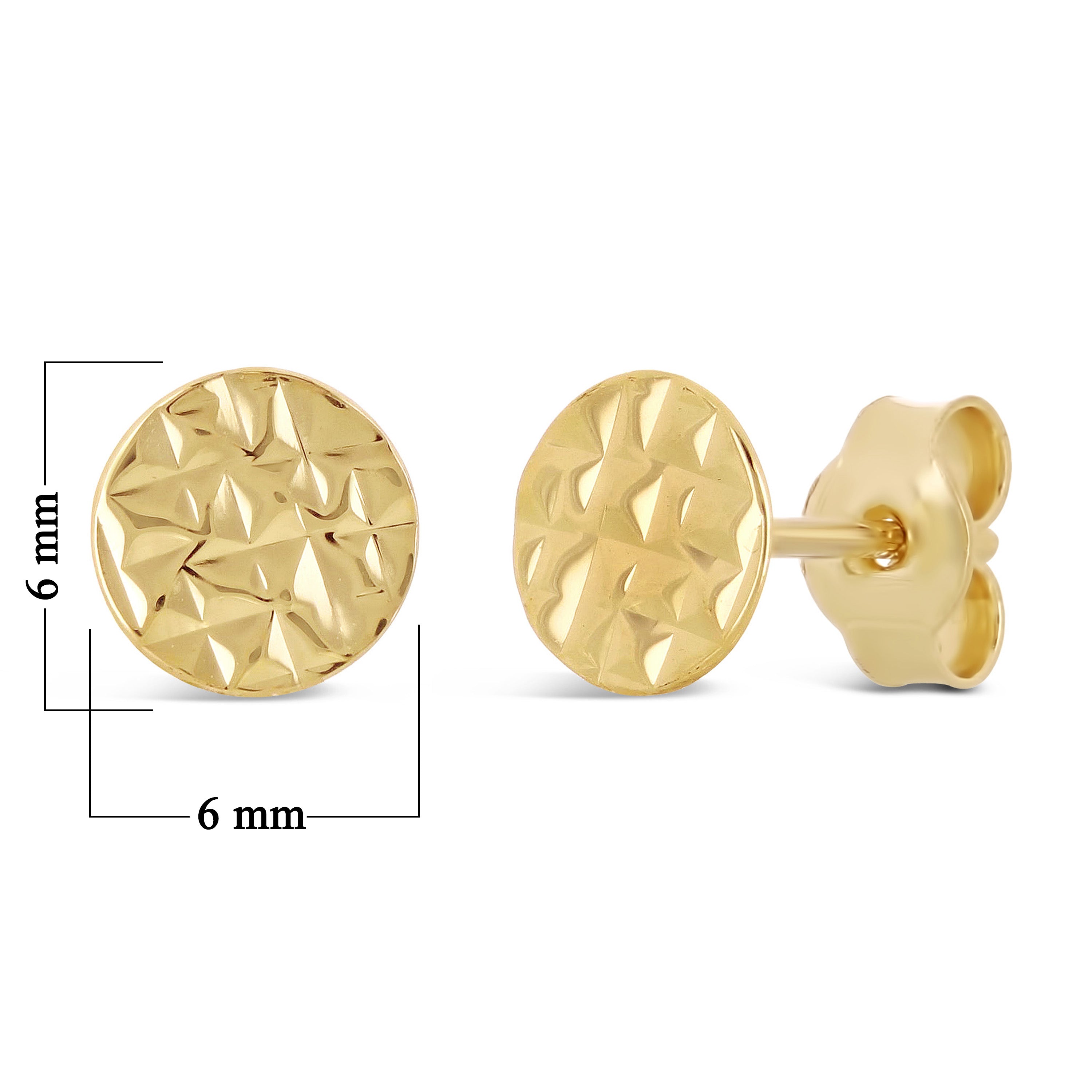 Italian 14k Yellow Gold Mini Round Textured Thumbtack Medallion Stud Earrings - Yellow,6 mm