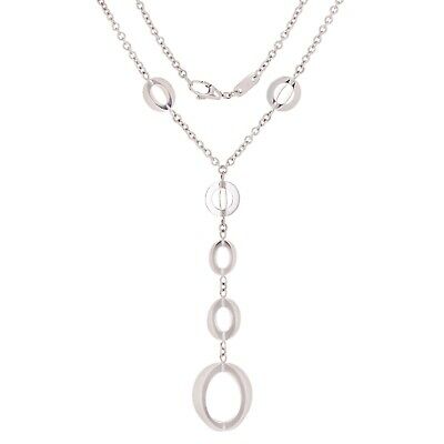 Italian 14k White Gold Round Drop Pendant Necklace 17.25