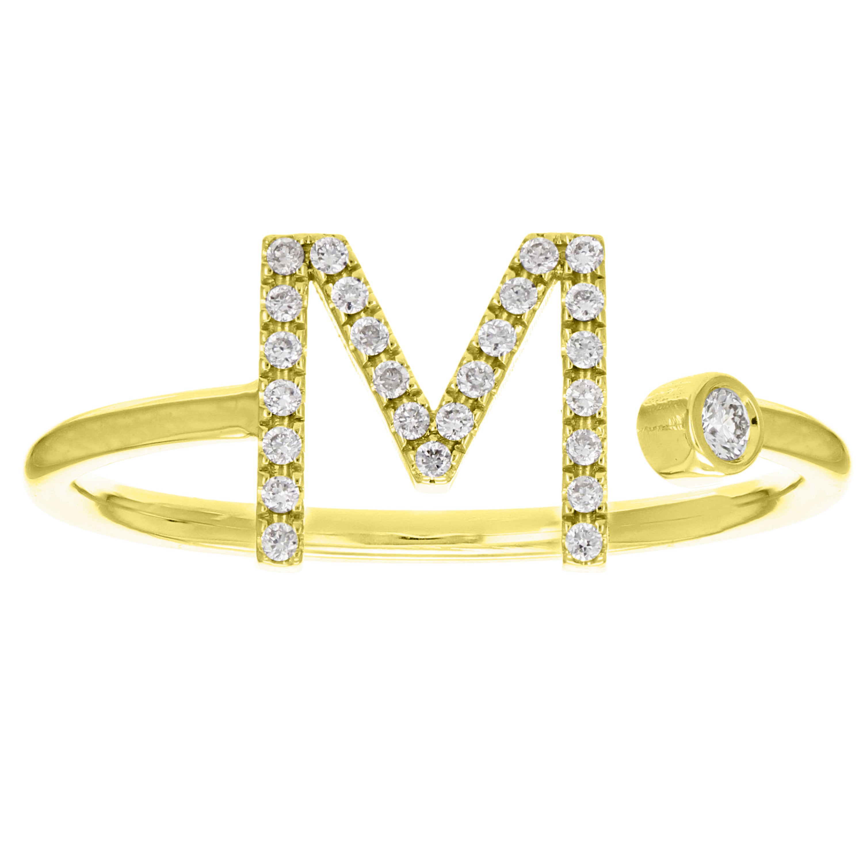 14k Yellow Gold Diamond Initial Letter M Ring Size 6 - Letter M,Yellow