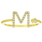 14k Yellow Gold Diamond Initial Letter M Ring Size 6 - Letter M,Yellow