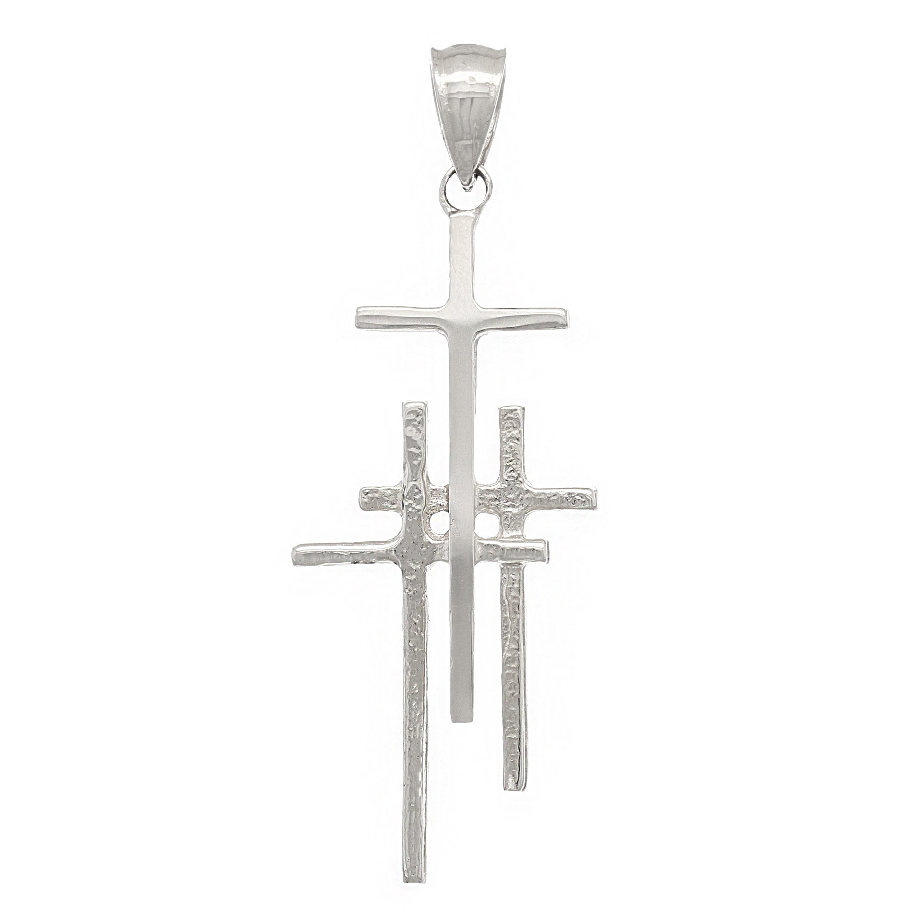 14k White Gold Solid Religious Calvary 3 Cross Charm Pendant 1.48" 2.1 grams - White