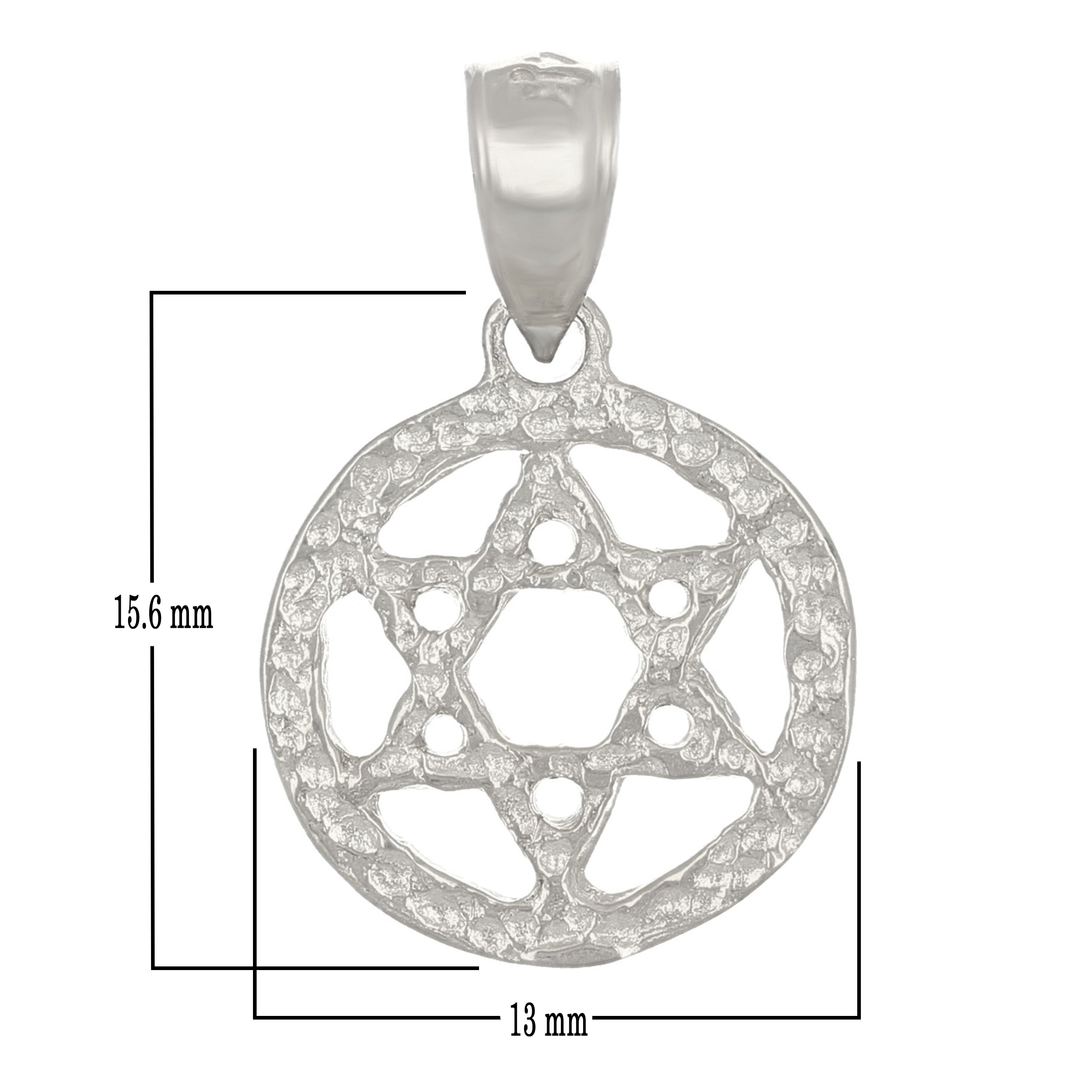 14k White Gold Solid Jewish Star of David Charm Pendant 1.2g - White
