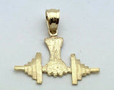 14k Yellow Gold Body Builder Weight Lifting Barbell Charm Pendant 0.8 gram