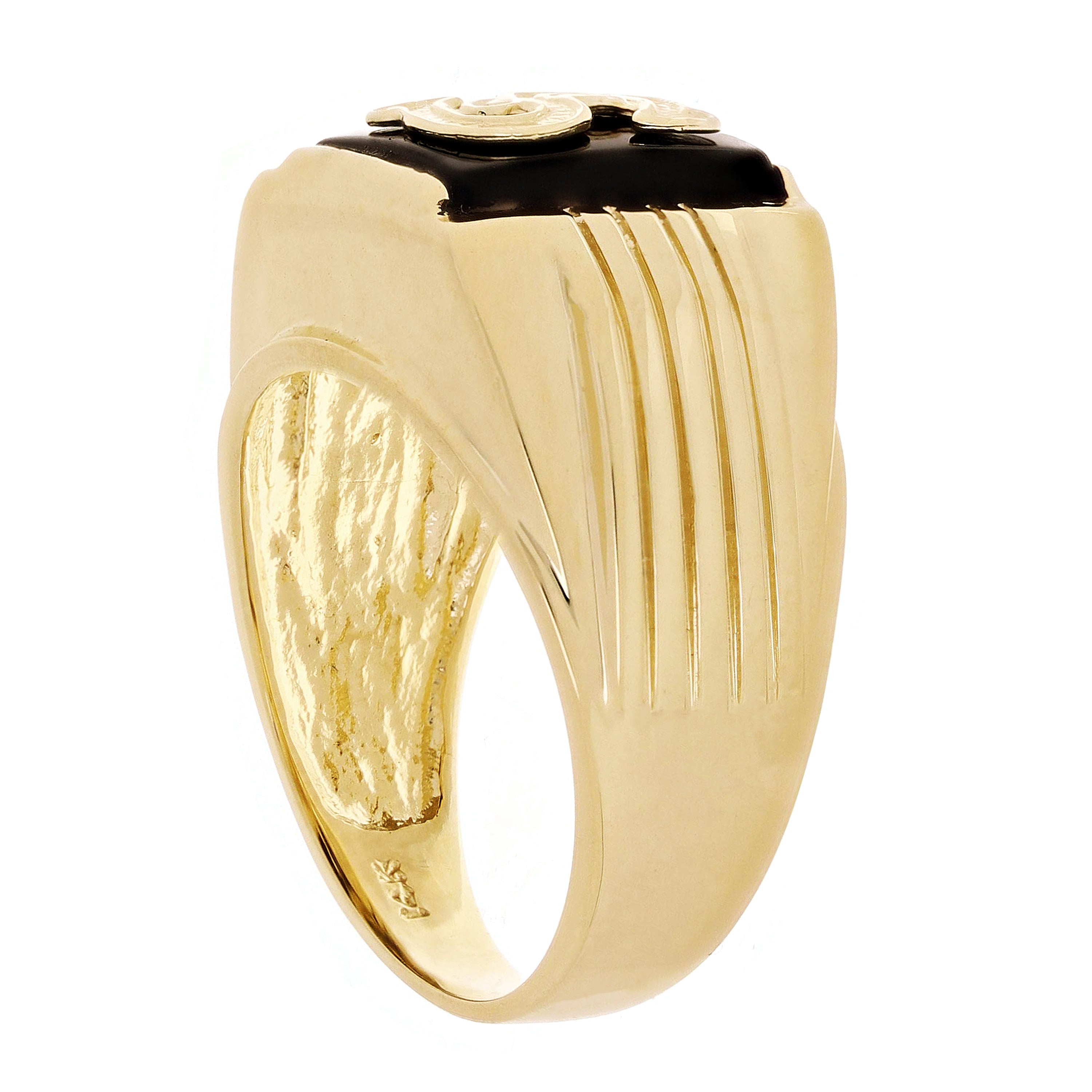 Men's 14k Yellow Gold Black Onyx Initial Letter S Ring Size 9 - 11.3 grams