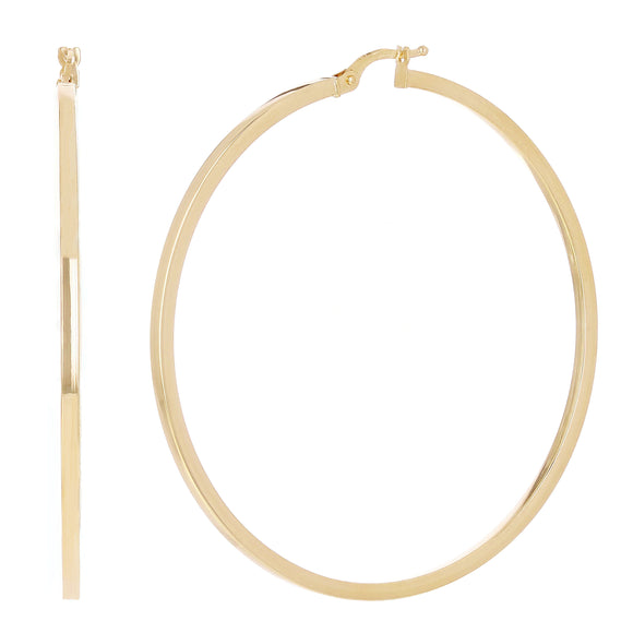Italian 14k Yellow Gold Flat Tube Hollow Hoop Earrings 2.6