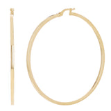 Italian 14k Yellow Gold Flat Tube Hollow Hoop Earrings 2.6" 2mm  4.4 grams
