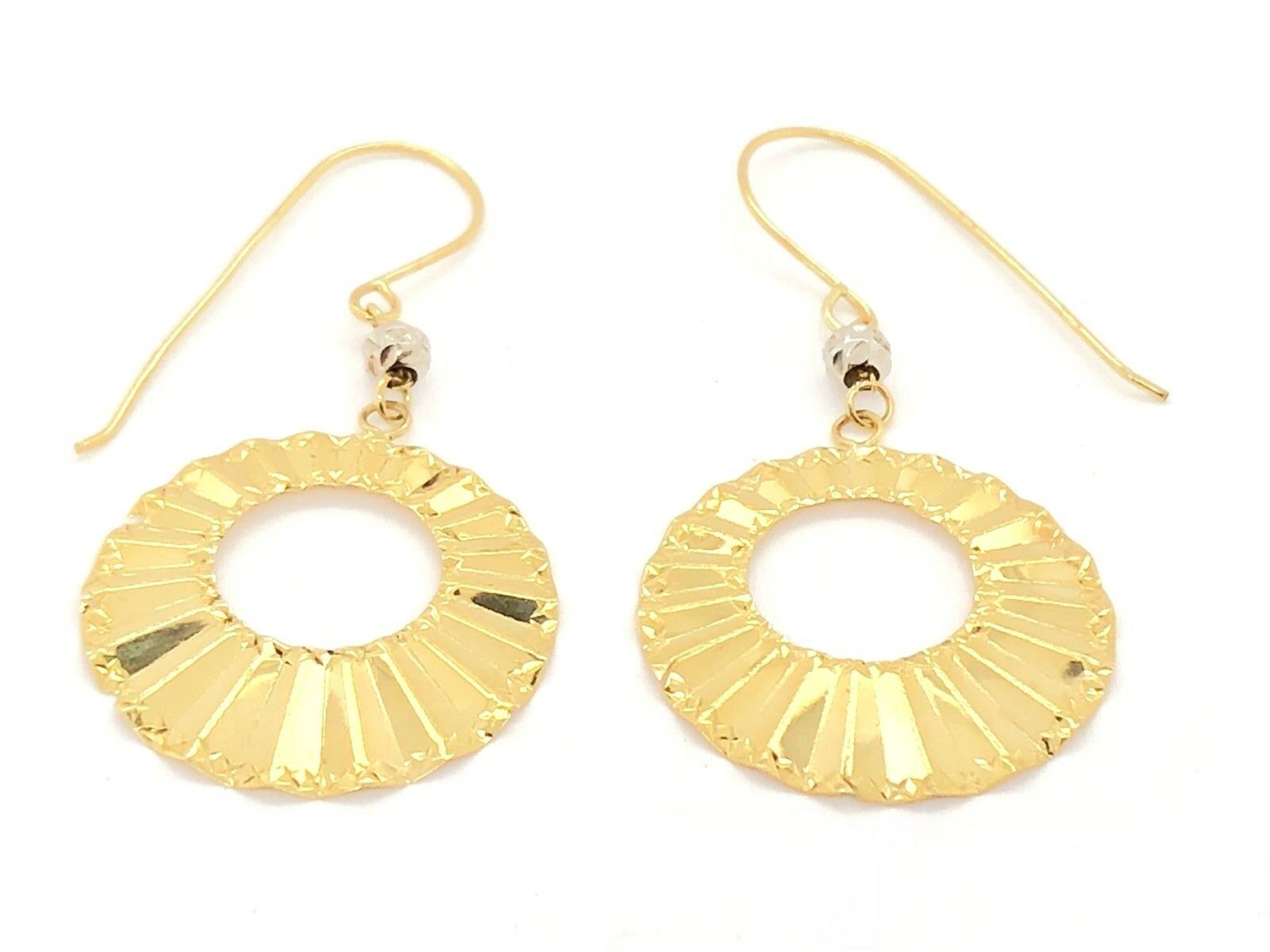 14k Two Tone Gold Hollow Round Shell Drop Dangle Earrings 1.5" 1.4 grams