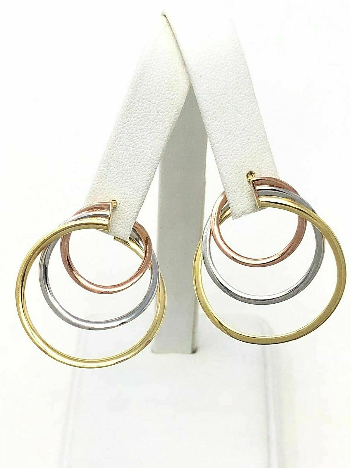 Italian 14k Tri Color Gold Triple Round Spiral Earrings 1.35" 3.5 grams