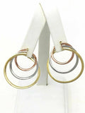 Italian 14k Tri Color Gold Triple Round Spiral Earrings 1.35" 3.5 grams