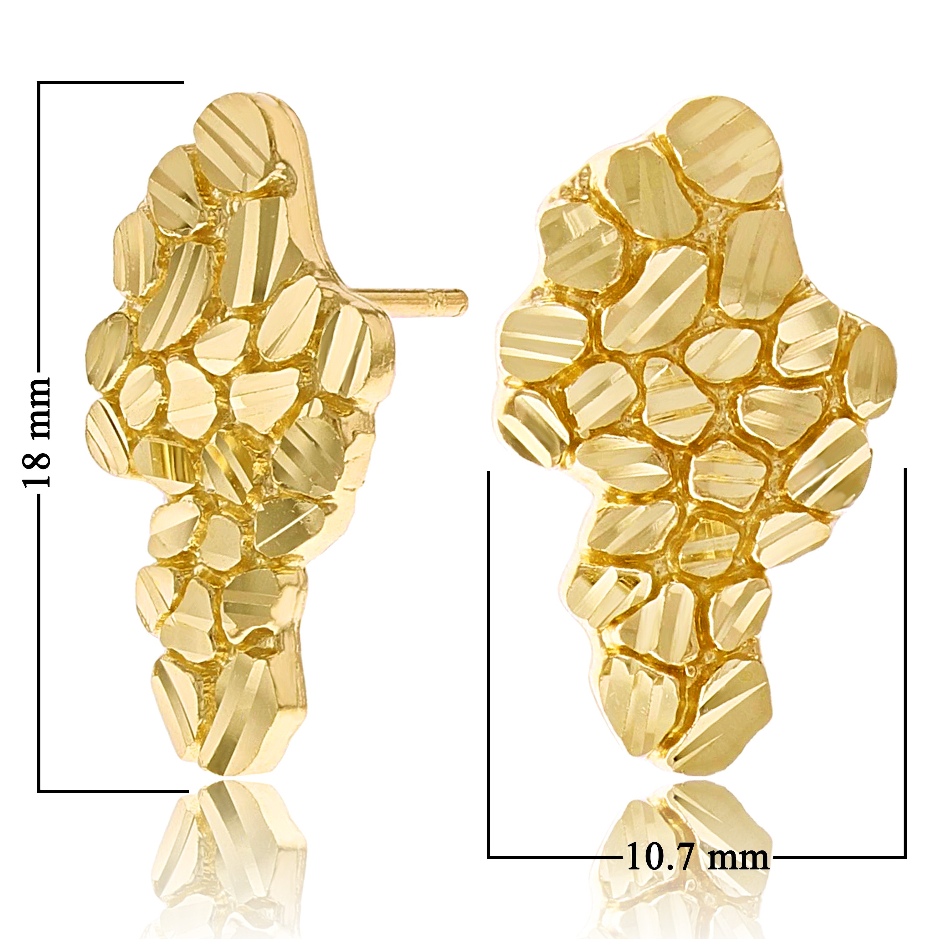 14k Yellow Gold Diamond Cut Nugget Free Form Earrings 18mm x 10.7mm 2.4 grams