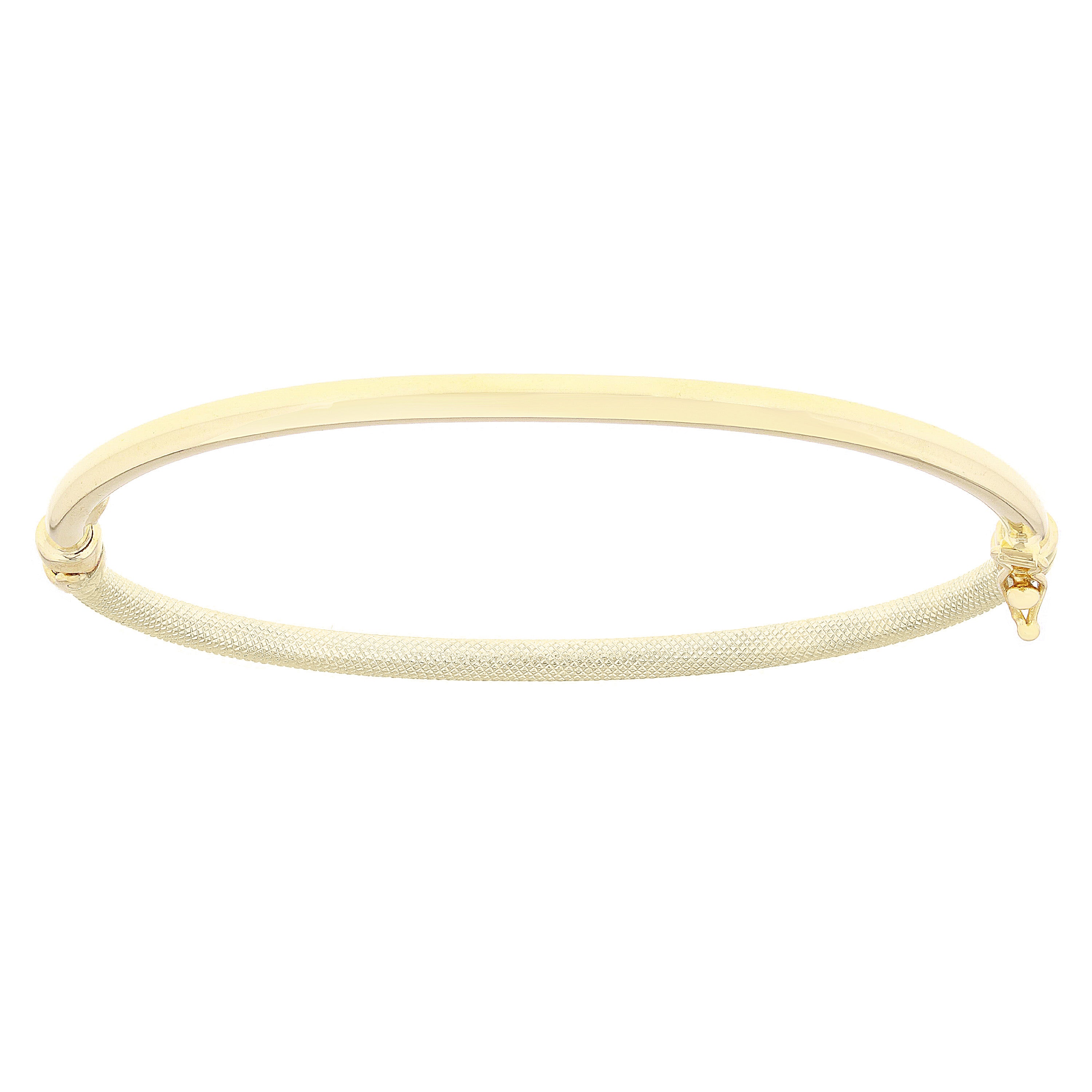 Italian 14k Yellow Gold Snare & Polished Hollow Tube Oval Bangle Bracelet 7" 3mm