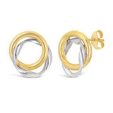 Italian 14k Yellow & White Gold Small Double Tubular Love Knot Stud Earrings - Tubular Cicrle