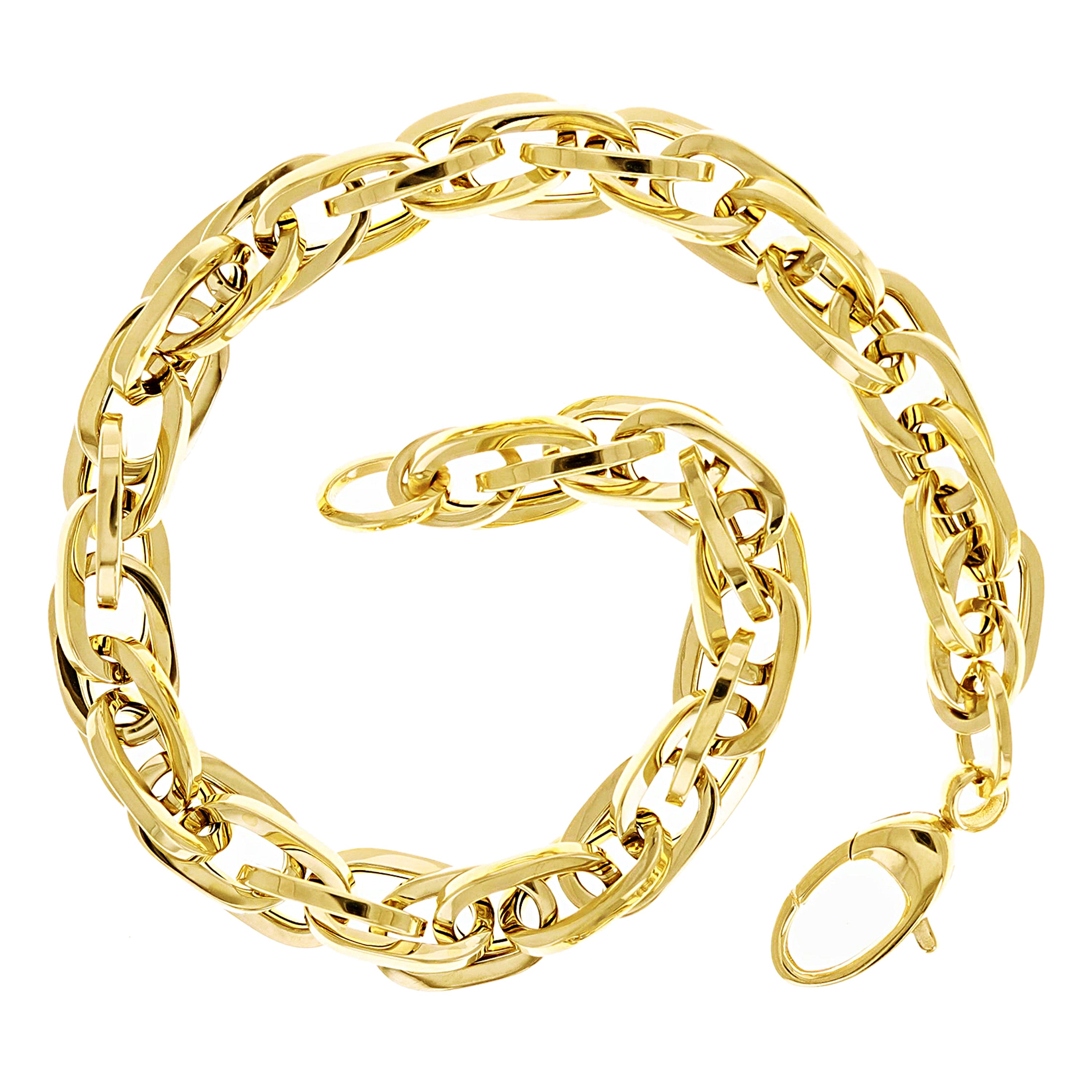 Italian 14k Yellow Gold Hollow Double Oval Links Bracelet 7.5" 6.7mm 5.9 grams