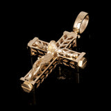 Italian 14k Yellow Gold 3D Double Sided Crucifix Cross Charm Pendant 1.7" 6grams