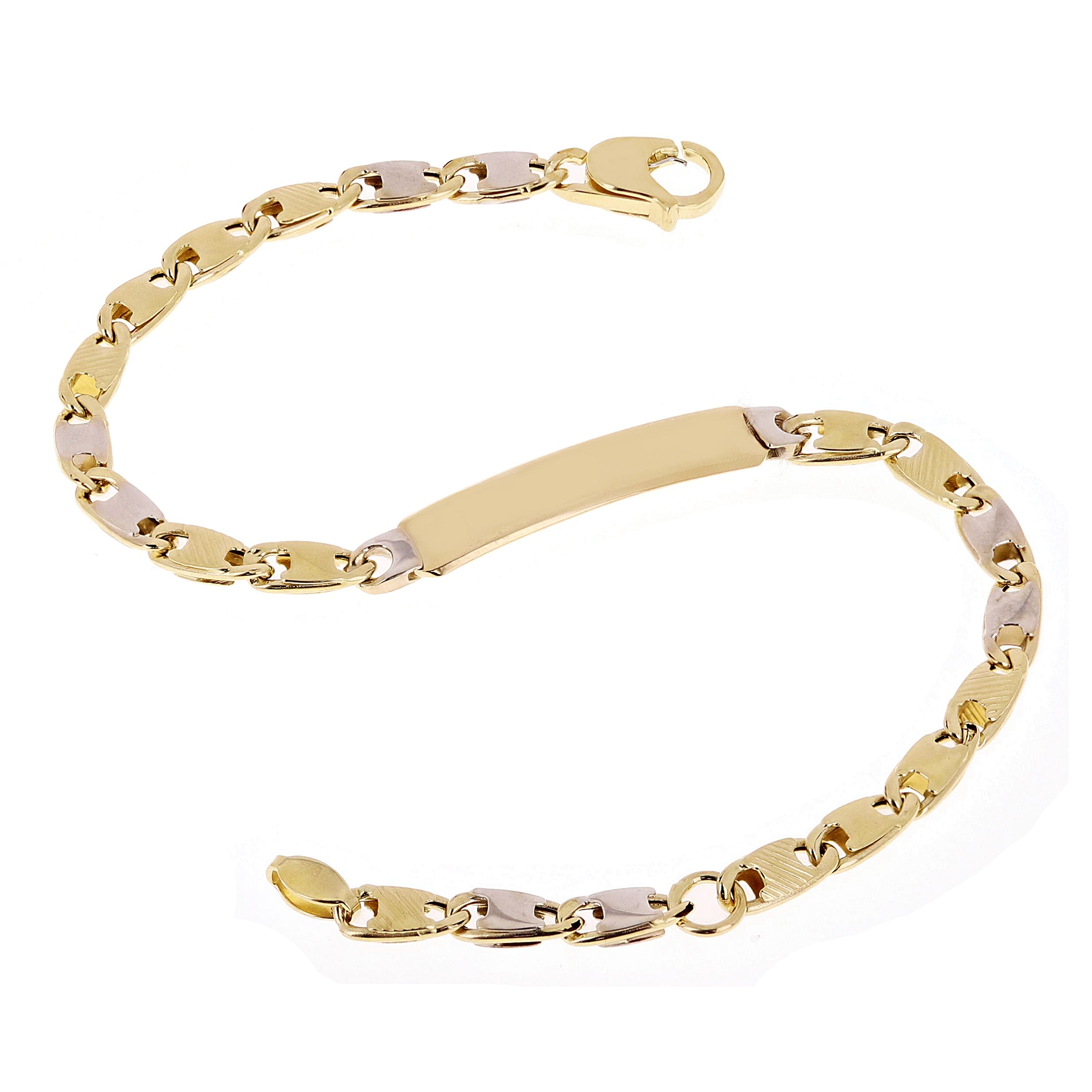 Italian 14k Two Tone Gold Engravable Baby Kids ID Bracelet 7.25" 4.7mm 3.4 grams