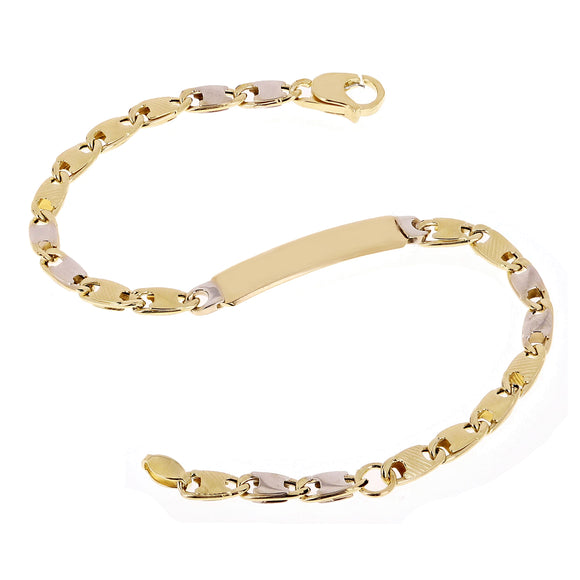 Italian 14k Two Tone Gold Engravable Baby Kids ID Bracelet 7.25