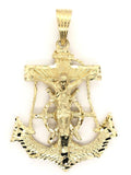 14k Yellow Gold Solid Big Anchor Mariner Cross Jesus Crucifix Pendant 3" 35.5g