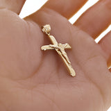 Italian Hollow 14k Yellow Gold Crucifix Cross Charm Pendant 1.7" 2.1 grams