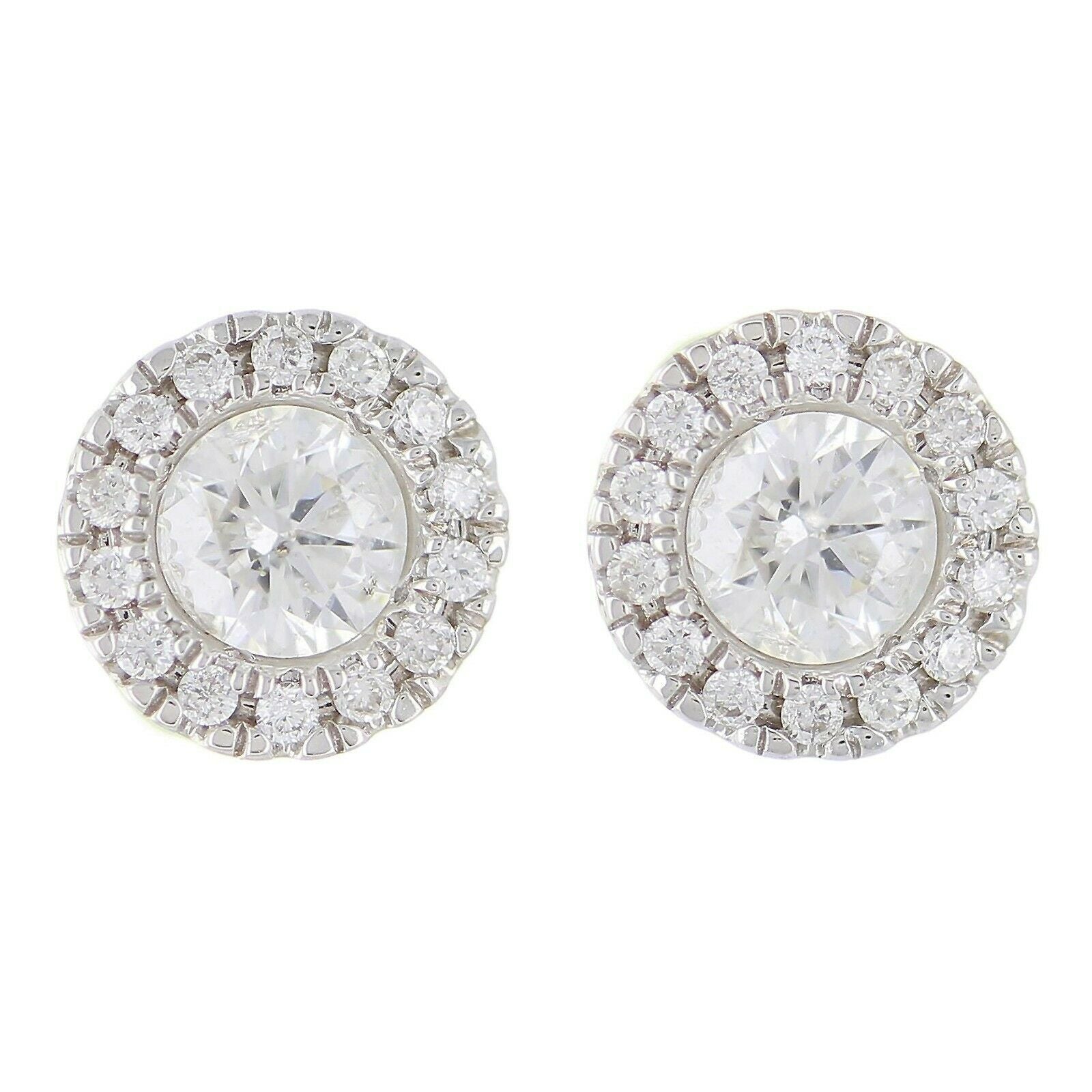 14k White Gold Round Diamond Halo Earrings Studs 0.55 TW IGI CERTIFIED - White,0.55 ctw