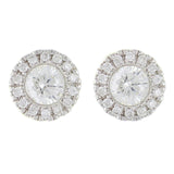 14k White Gold Round Diamond Halo Earrings Studs 0.55 TW IGI CERTIFIED - White,0.55 ctw