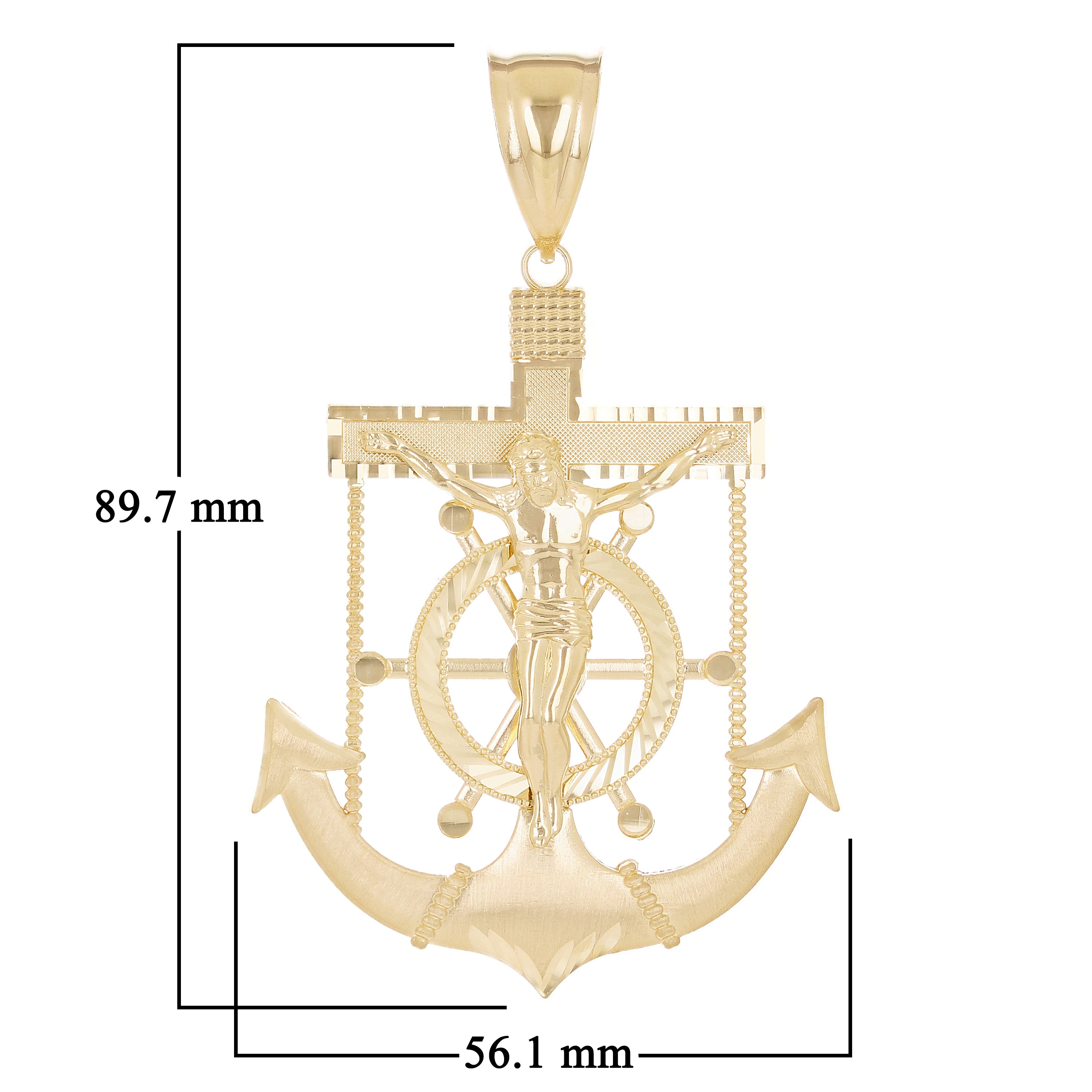 14k Yellow Gold BIG Jesus Christ Cross Anchor Ship Mariners Pendant 3.5" 19.5g