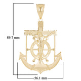 14k Yellow Gold BIG Jesus Christ Cross Anchor Ship Mariners Pendant 3.5" 19.5g