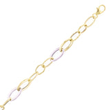 Italian 14k Yellow & White Gold Hollow Plain & Rope Oval Link Bracelet 7.25" 7mm 2.2g