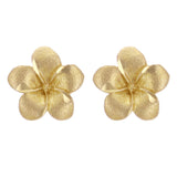 14k Yellow Gold Hawaiian Plumeria Flower Stud Earrings - Yellow