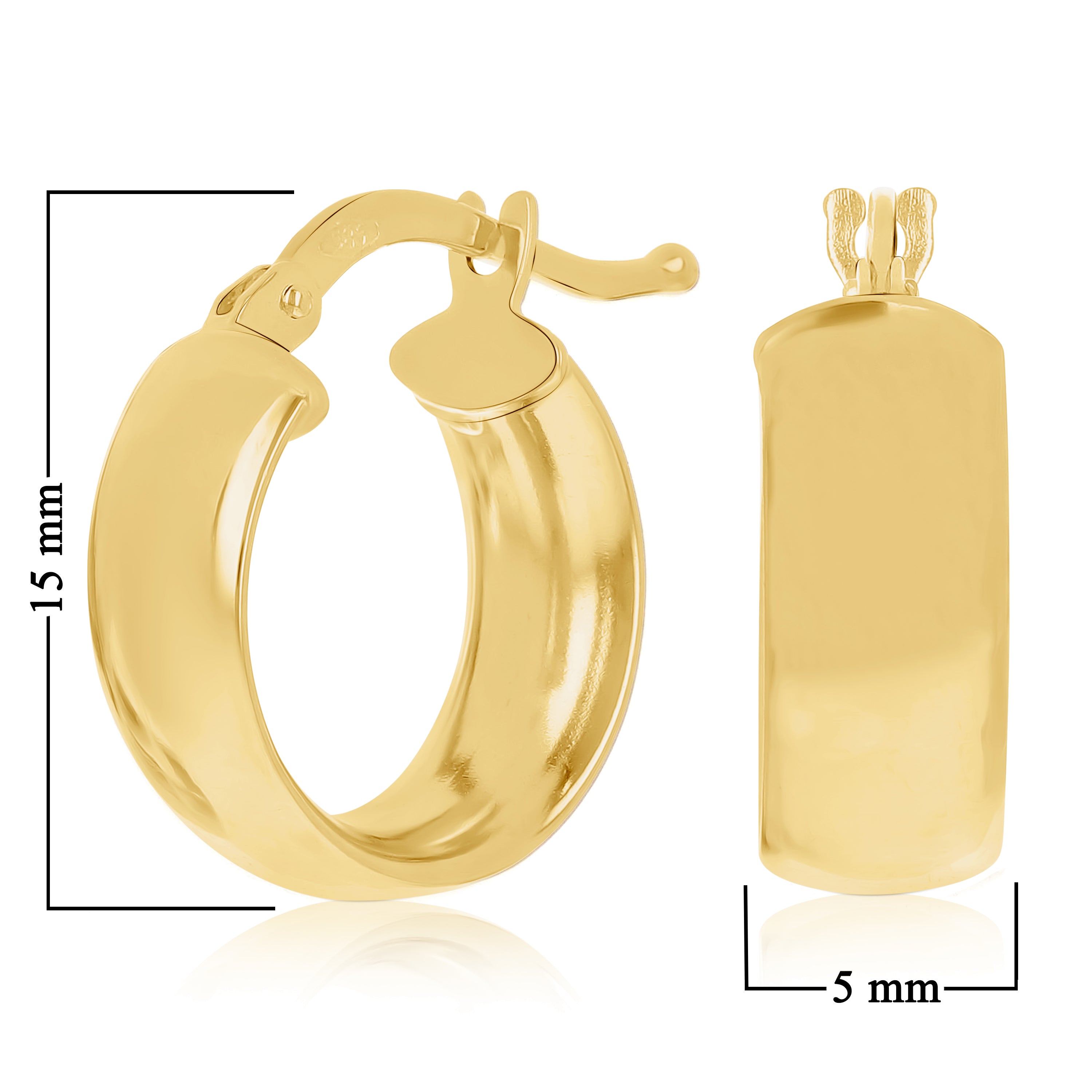 Italian 14k Yellow Gold Small Hollow Rounded Flat Tube Earrings 15mm x 5mm 1.6g