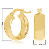 Italian 14k Yellow Gold Small Hollow Rounded Flat Tube Earrings 15mm x 5mm 1.6g