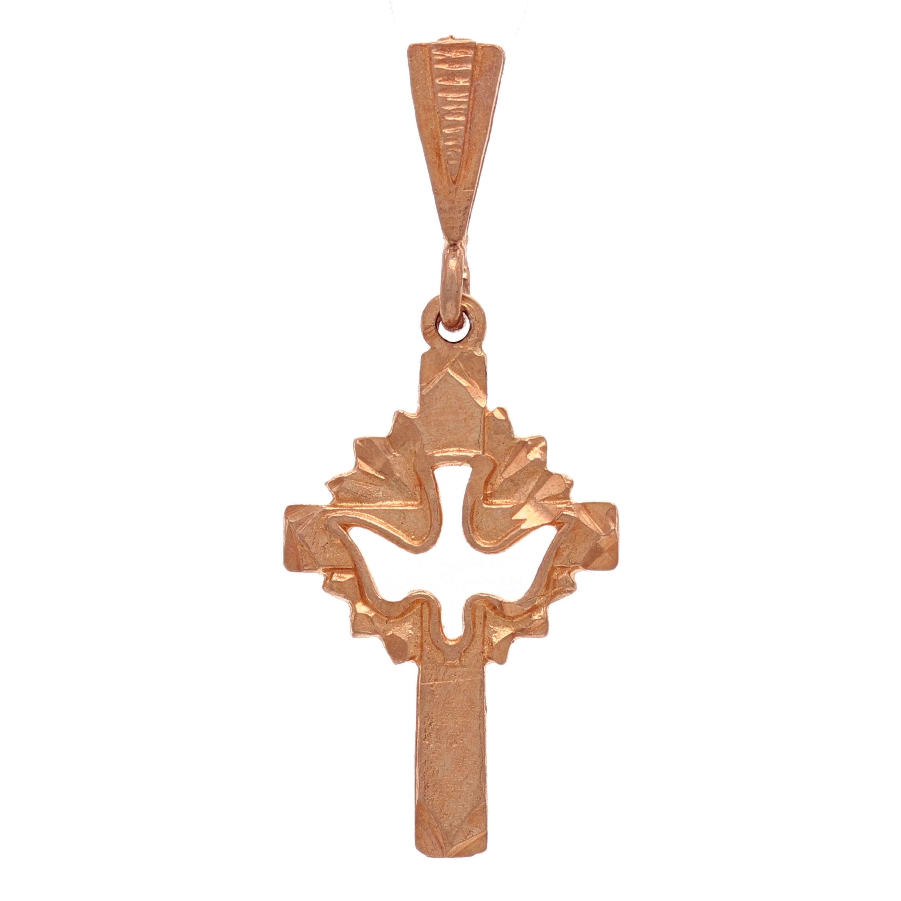 14k Rose Gold Dove Cross Charm Pendant 1.25" 1.4 grams