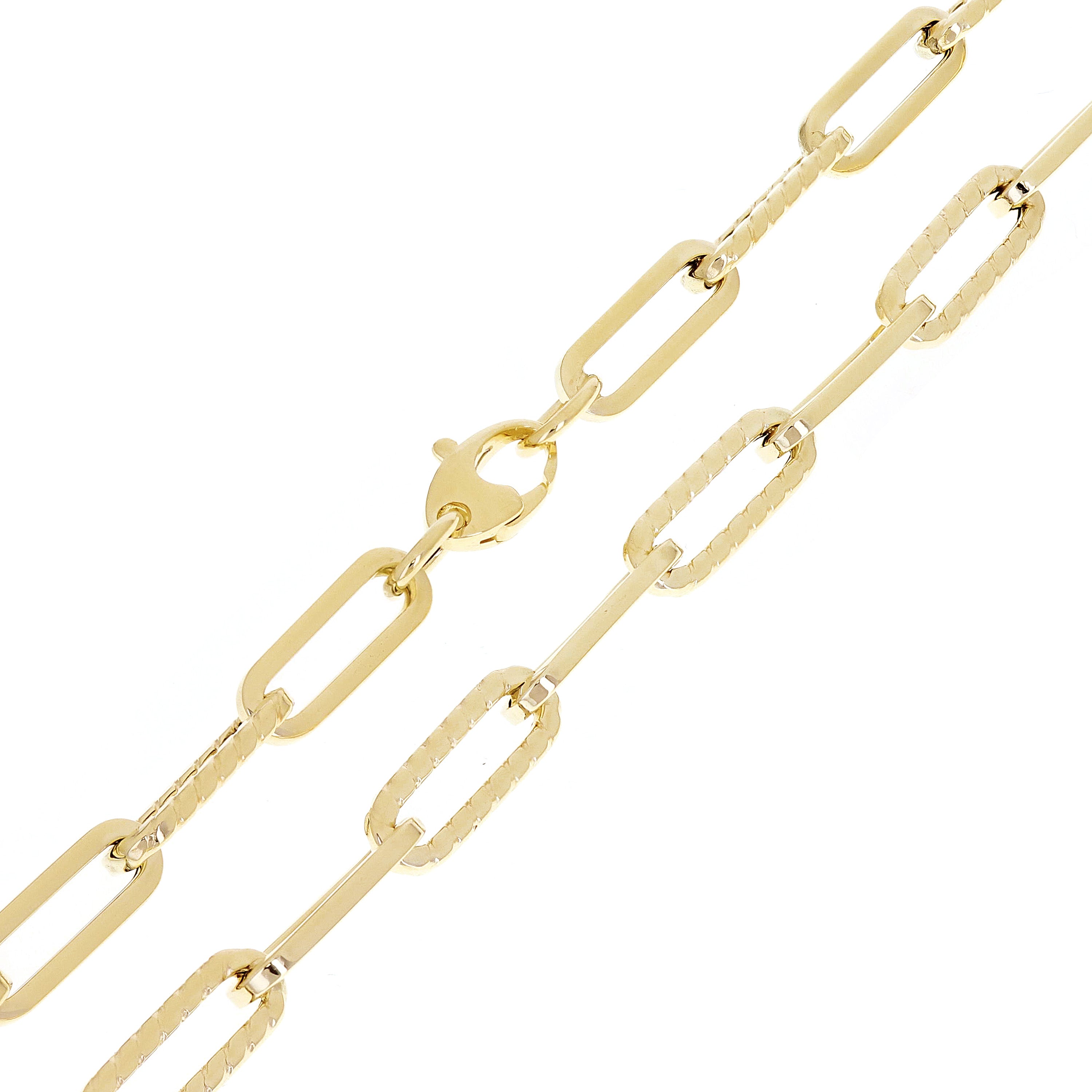 14k Yellow Gold Hollow High Polished&Textured Paper Clip Link Necklace 18" 5.7mm