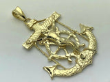 10k Yellow Gold Big Anchor Mariner Cross Jesus Crucifix Pendant 2.4" 14-15 grams