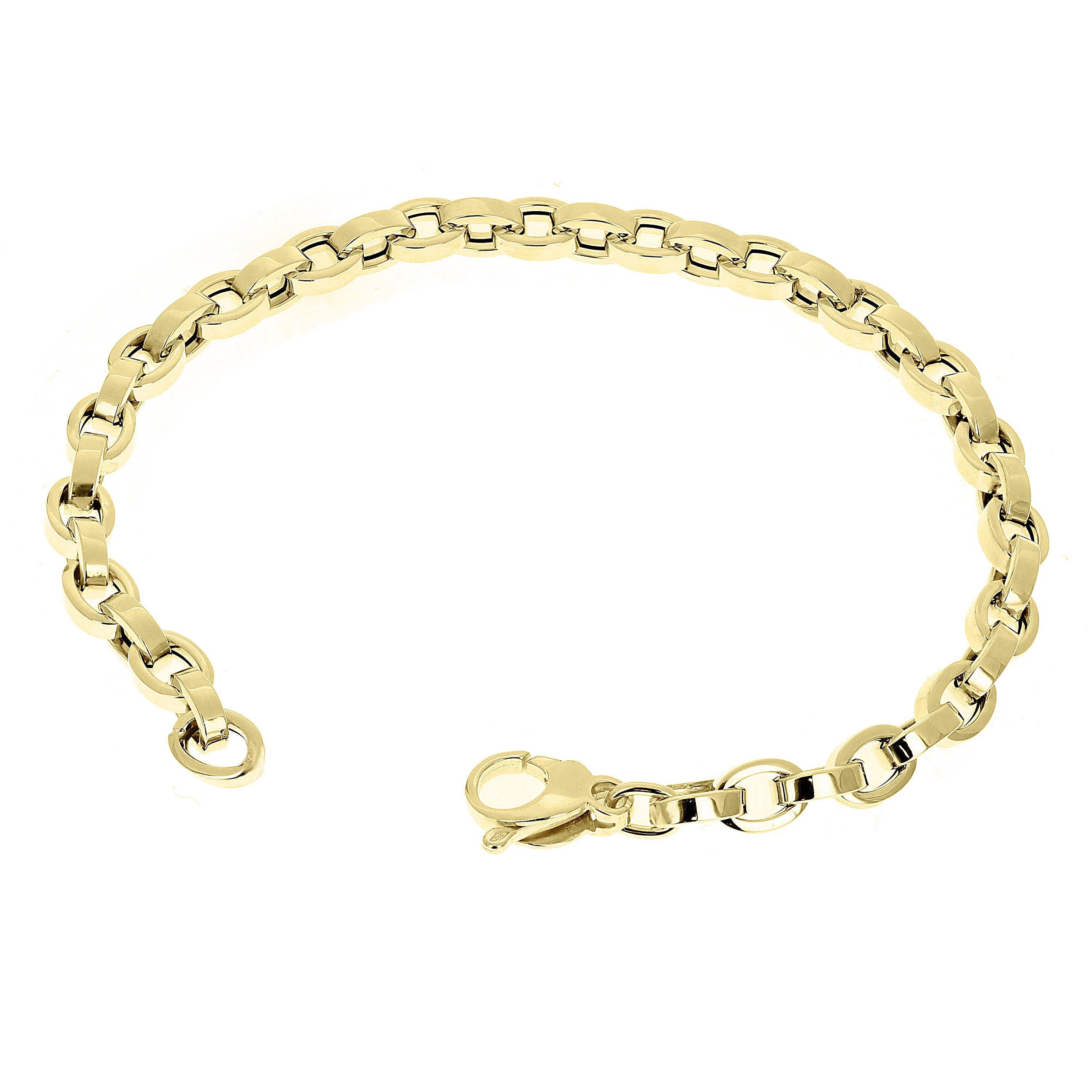 Italian 14k Yellow Gold Hollow Oval Link Chain Bracelet 8" 5.5mm 4.8gram