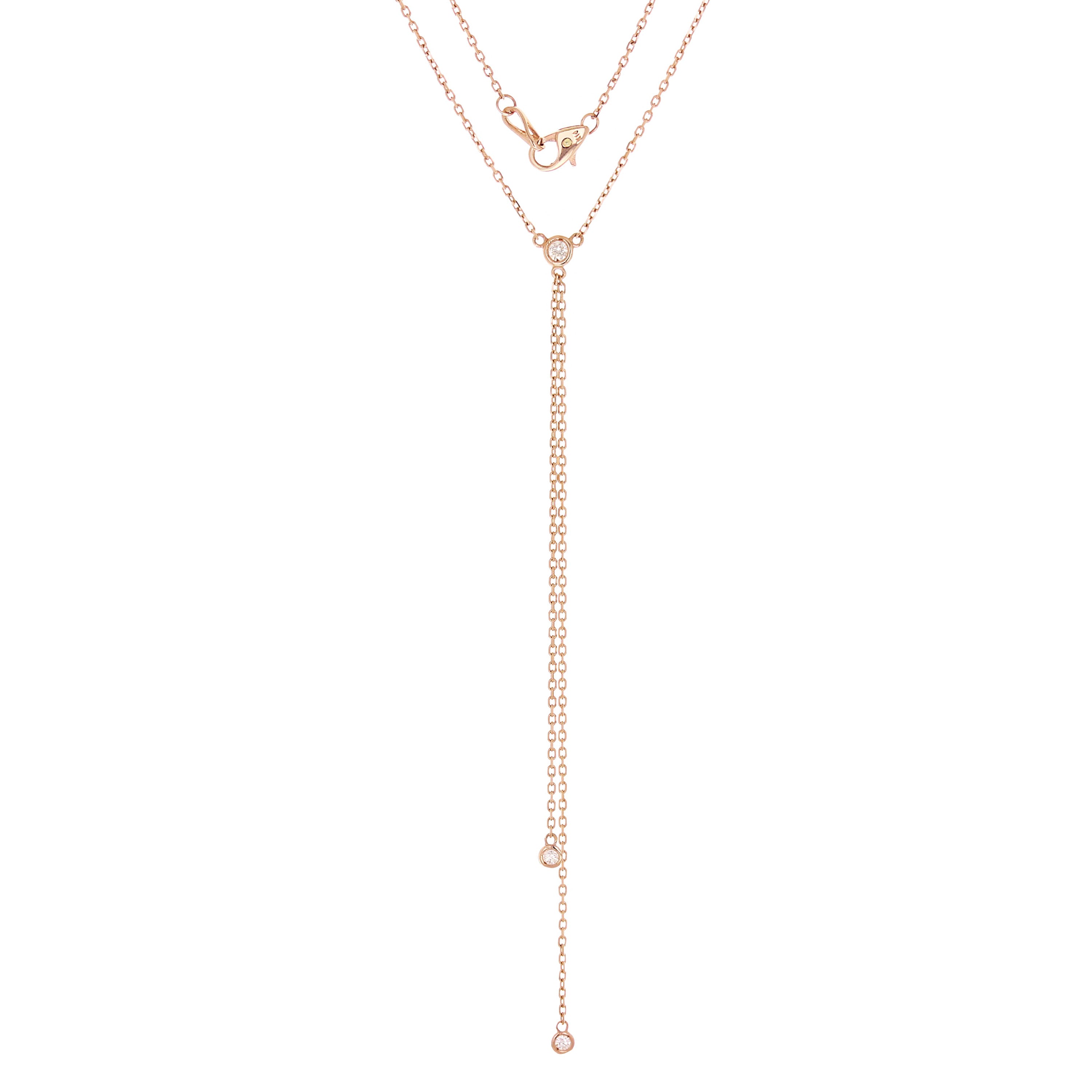14k Rose Gold 0.27ctw Diamond 3-Stone Double Drop Modern Y-Necklace 17"