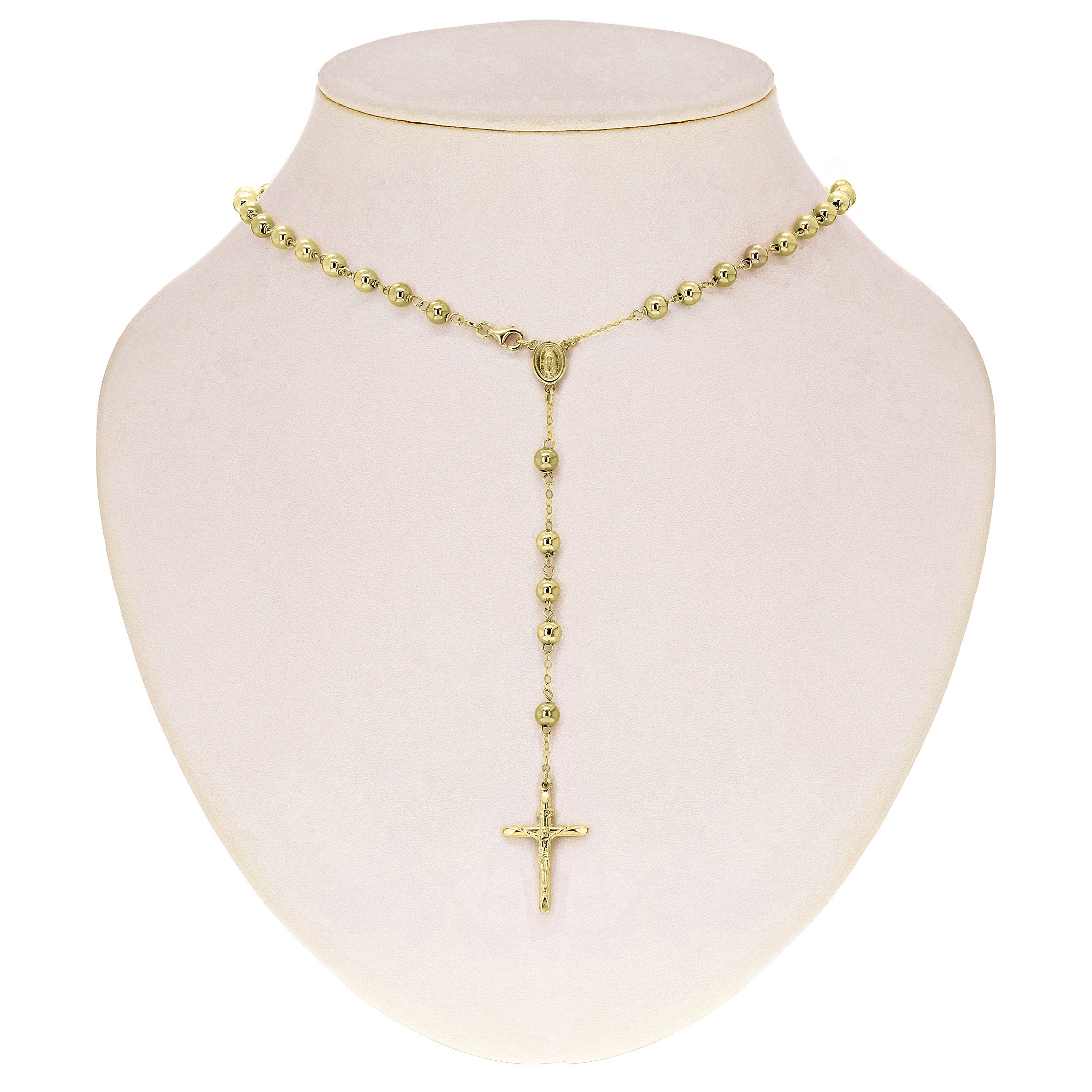 Italian 14k Yellow Gold Beaded Rosary Necklace 26" 6mm 15.2 grams
