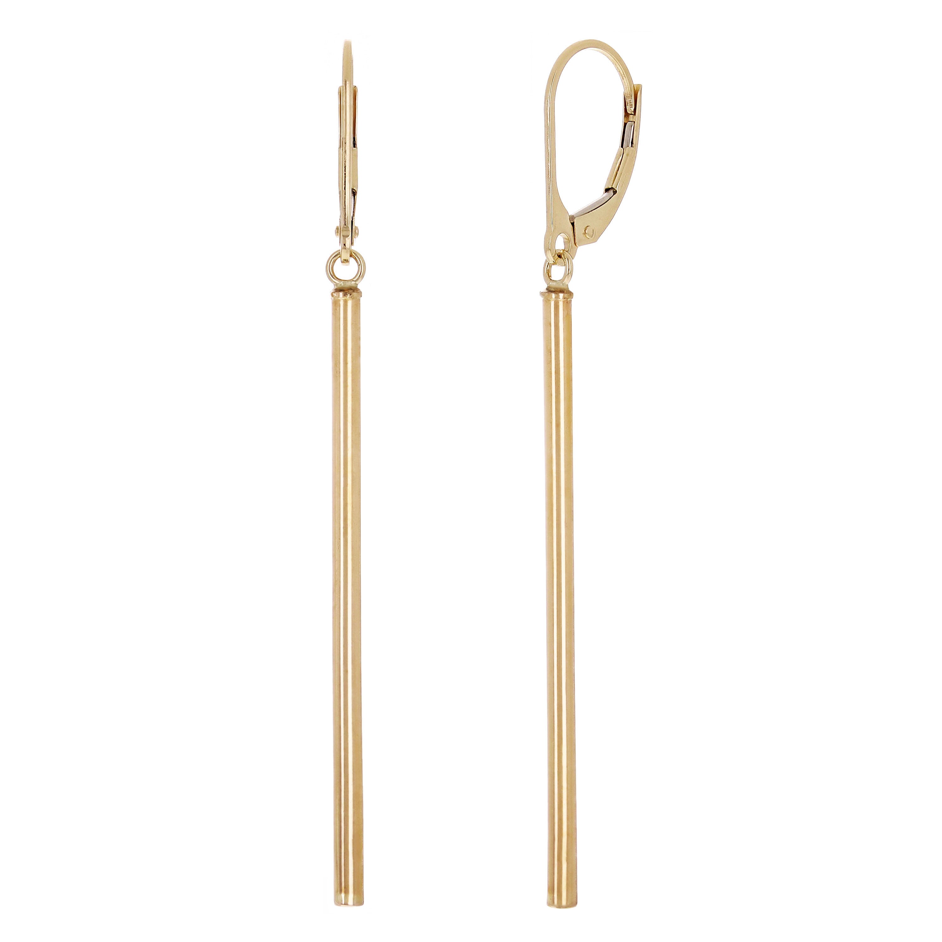 Italian 14k Yellow Gold Vertical Tube Dangle Drop Earrings 2.3" 2.5mm 1.8 grams - Tube Dangle 2.3"