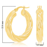 Italian 14k Yellow Gold Twisted 4.9mm 1" Diameter Round Hoop Earrings 3.5 grams