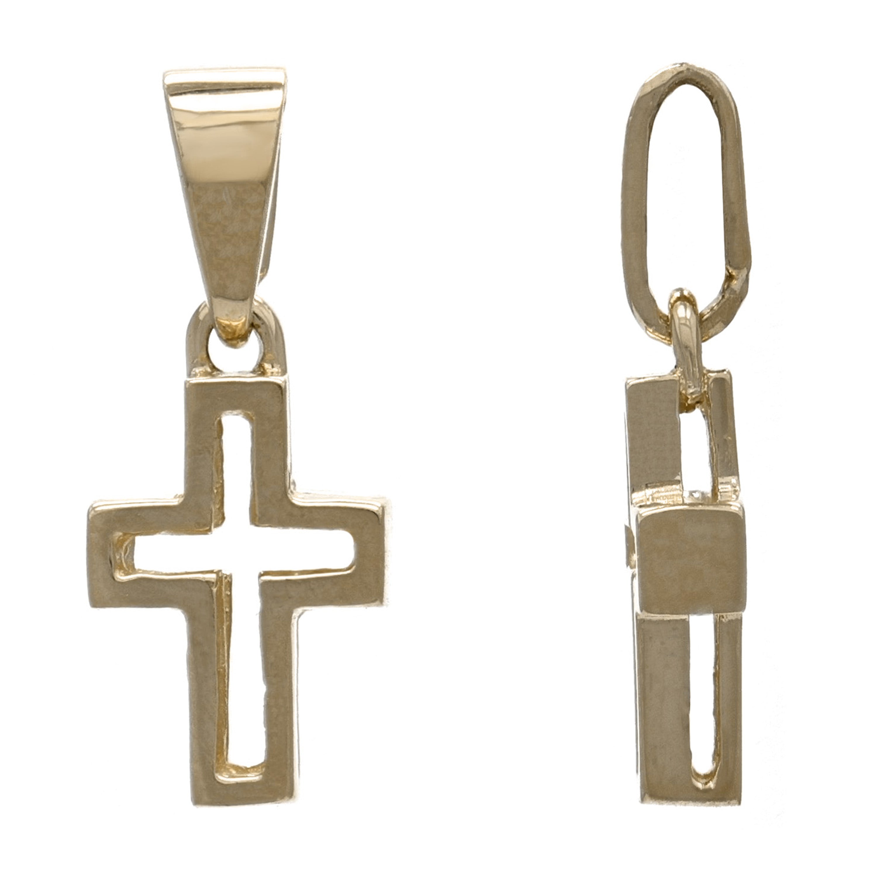 14k Yellow Gold Double Sided Open 3D Cross Religious Charm Pendant 1.2 grams - Yellow
