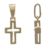14k Yellow Gold Double Sided Open 3D Cross Religious Charm Pendant 1.2 grams - Yellow
