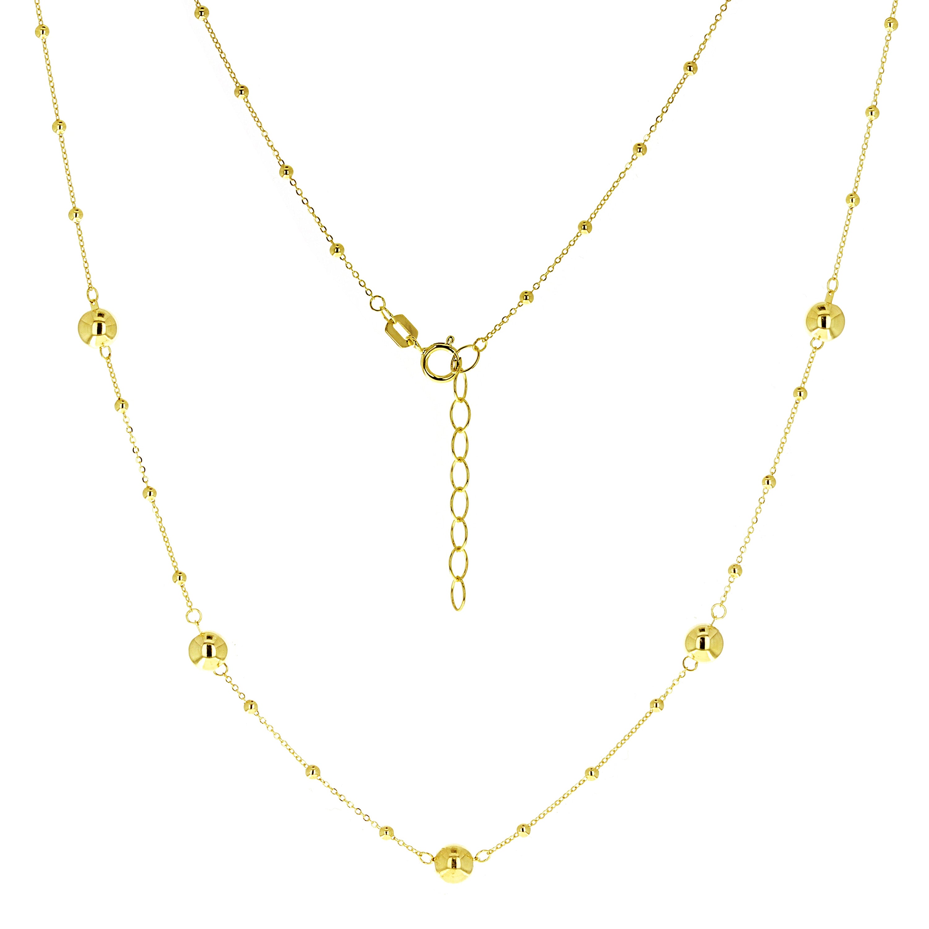 Italian 14k Yellow Gold Ball Beads Station Necklace 18" 4.9mm 2.2 grams