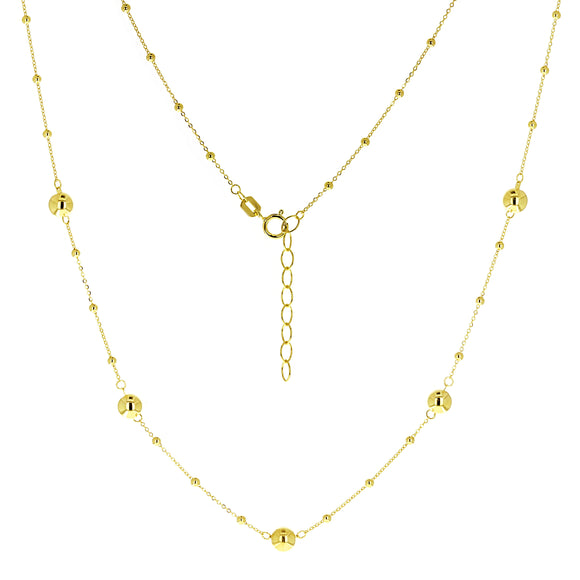 Italian 14k Yellow Gold Ball Beads Station Necklace 18