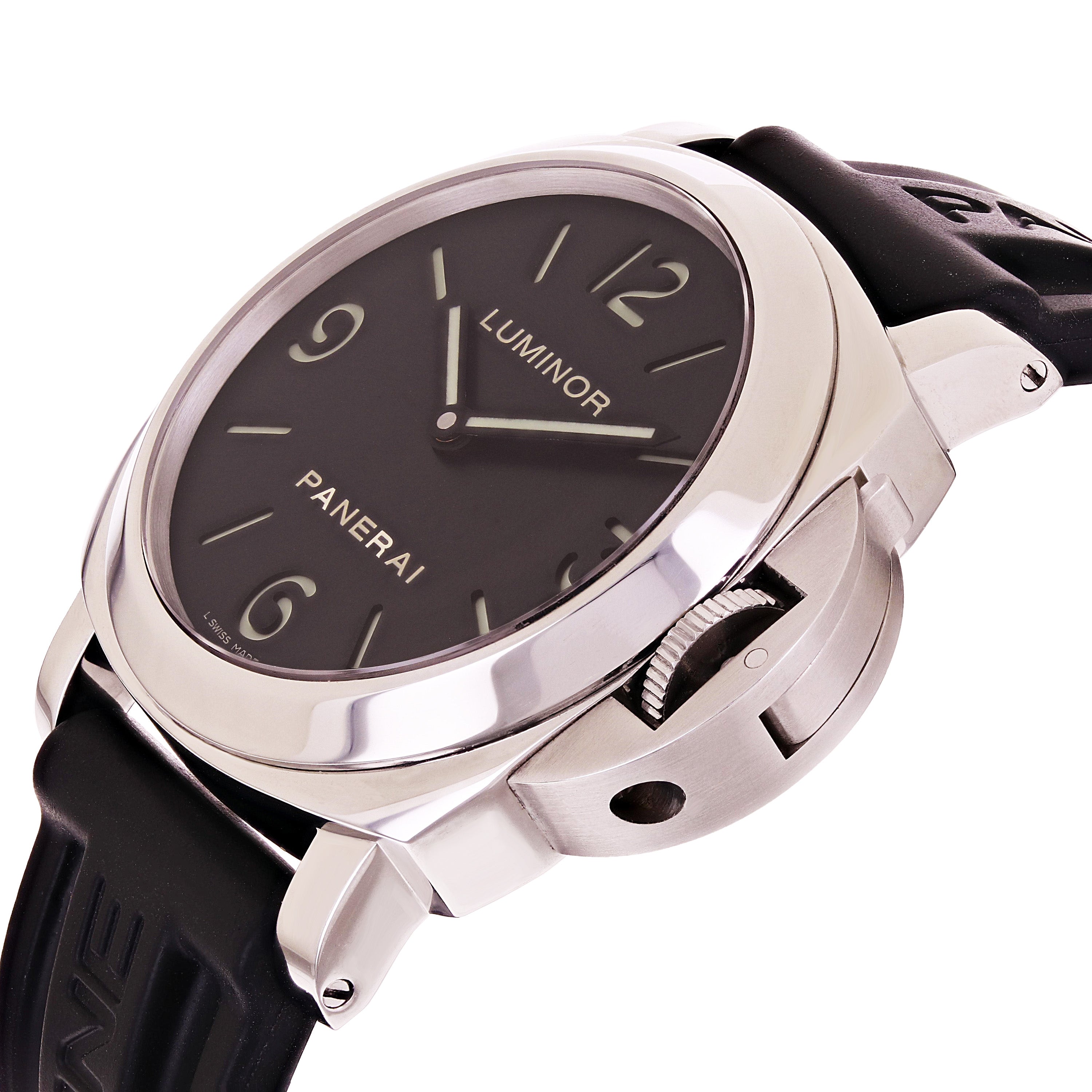 Panerai Men's Luminor Base Acciaio Manual Wind Black Rubber Strap