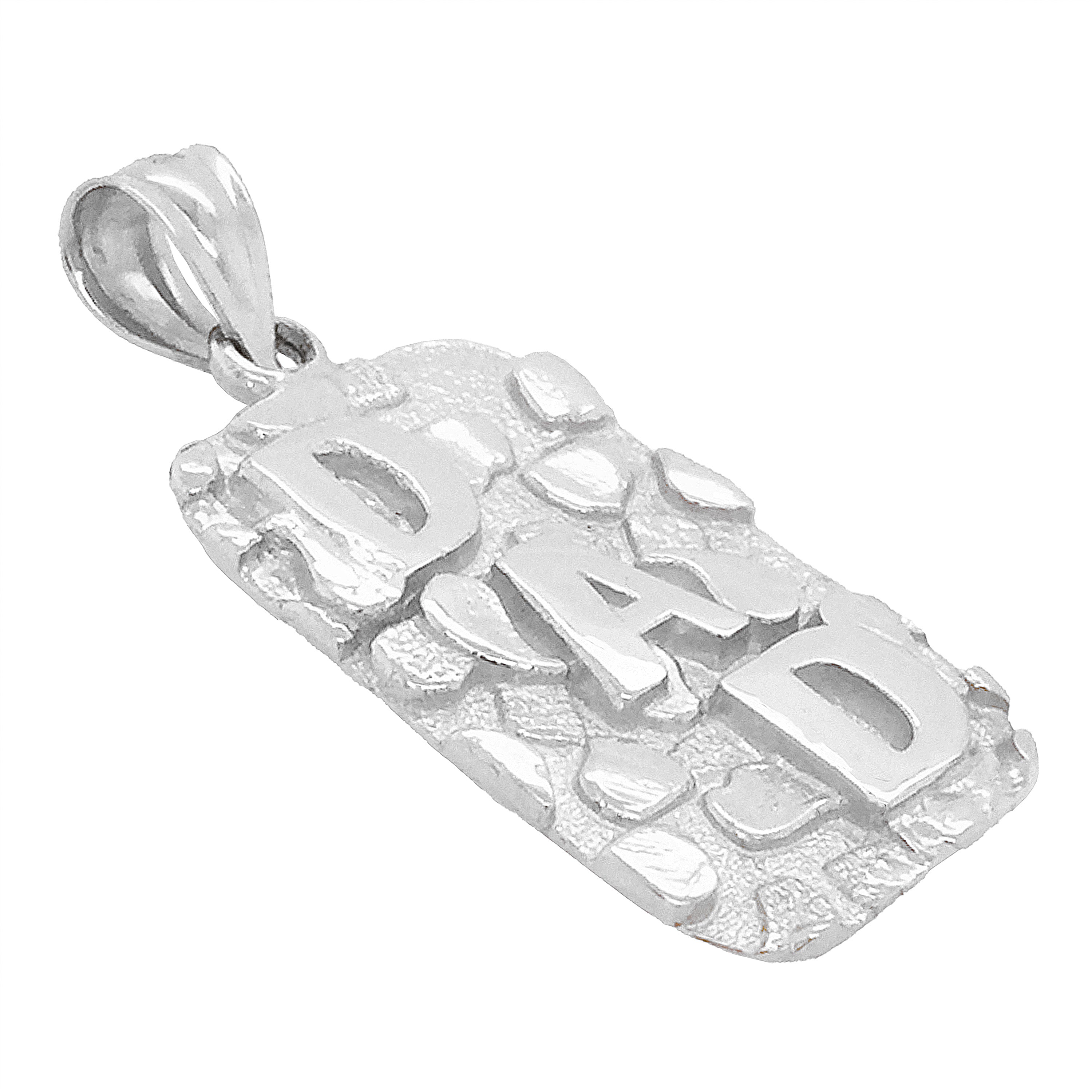 10k White Gold Solid DAD Nugget Pendant Rectangle Charm 1.1" - 2.1 grams - White