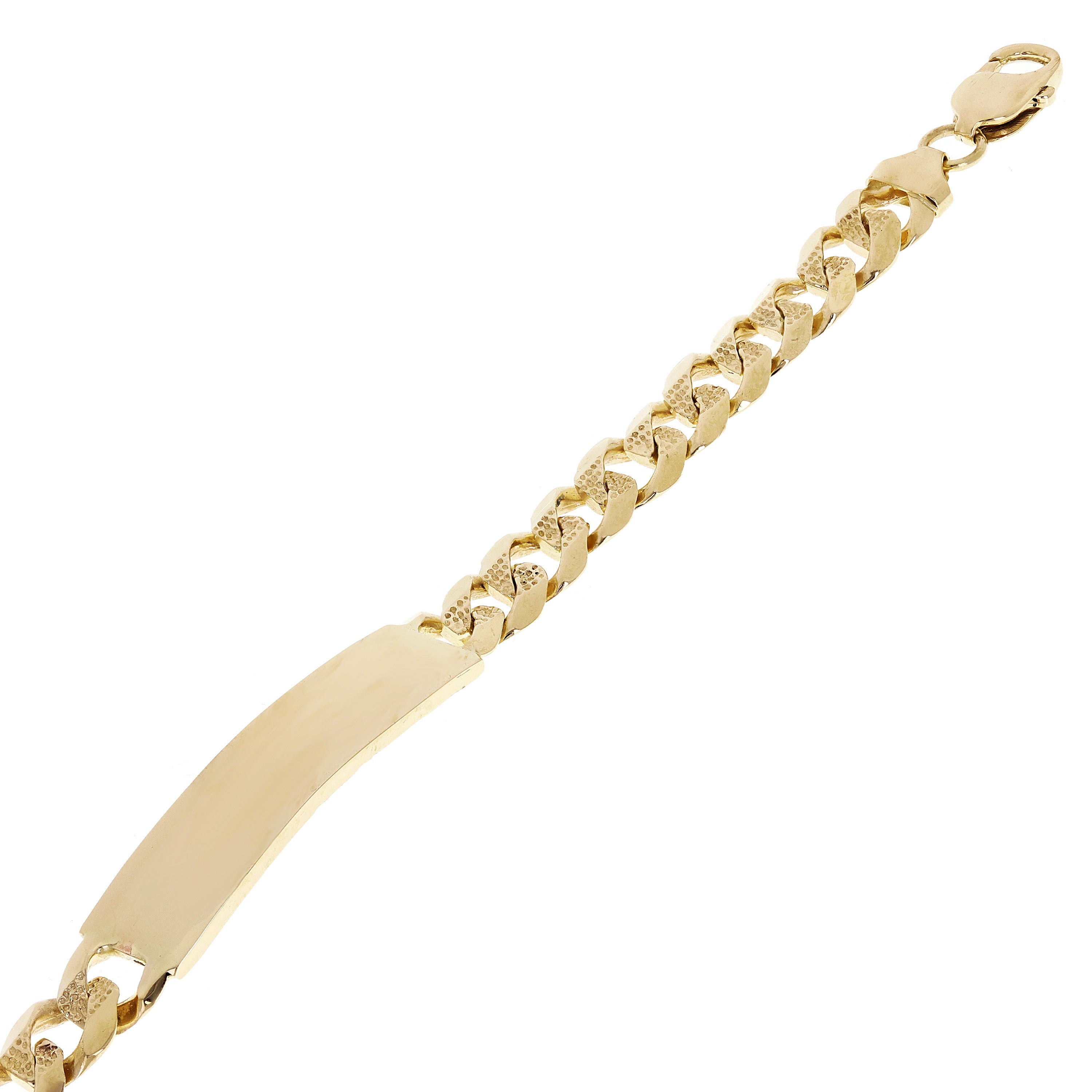14k Yellow Gold Solid Pave Curb Cuban Link Chain ID Bracelet 7" 10.5mm 19.8 grams - 7" 19.8 grams