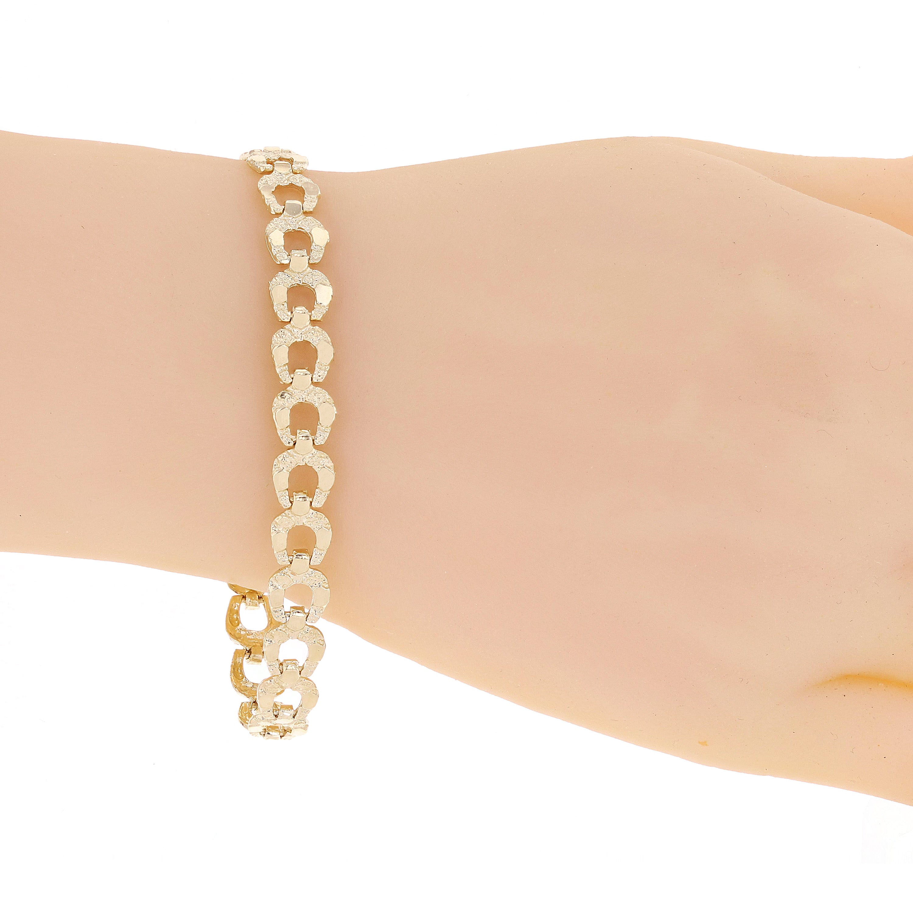 14k Yellow Gold Solid Nugget Horse Shoe Link Bracelet 8mm 7", 7.5", 8", 8.5"